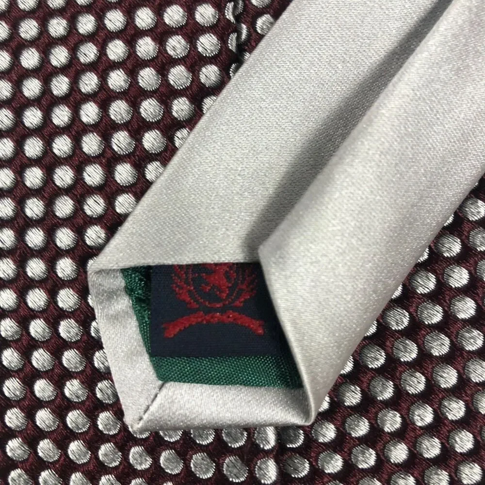 Tommy Hilfiger Silk Tie Maroon Burgundy Polka Dot Silver Dots Made in USA